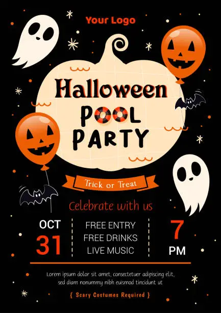 Vector illustration of Halloween Pool Party invitation poster vector design.