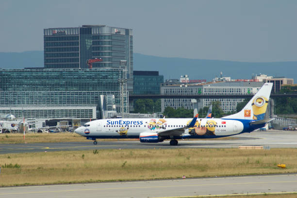 SunExpress Boeing 737-800 registration TC-SOH aircraft with comic book livery at Frankfurt Airport Frankfurt, Germany - 09 Jul, 2017: SunExpress Boeing 737-800 registration TC-SOH aircraft with comic book livery at Frankfurt Airport. sunexpress stock pictures, royalty-free photos & images