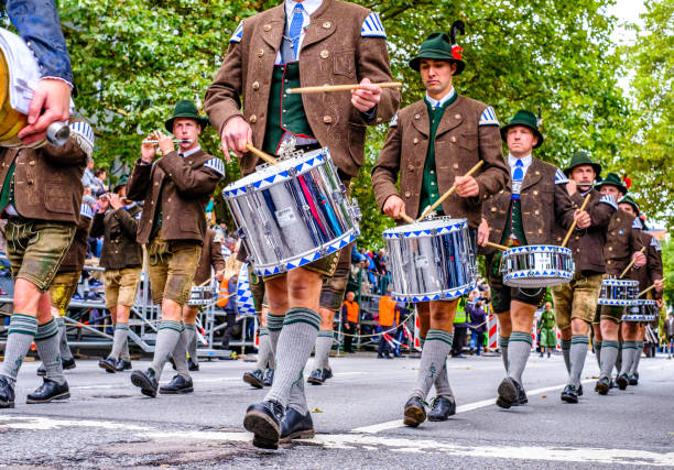 Munich, Germany - September 17: participants of a typical marching band at the oktoberfest in Munich on September 17, 2022