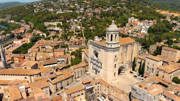 Aerial view of Girona city skyline. Catalonia, Spain.