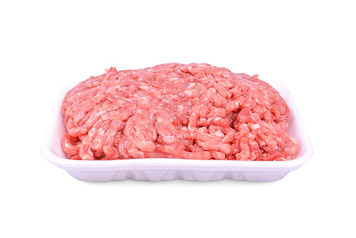 Raw Ground Beef in White Container