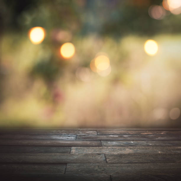 istock Autumn background with wooden table 1424910529