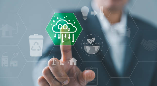 Sustainable development and innovation green business concept. Businesswoman working virtual globe modern computer to reduce CO2 emissions carbon footprint climate change to limit global warming. desarrollo sostenible e innovación concepto de negocio verde. mujer de negocios trabaja en el mundo virtual de la computadora moderna para reducir las emisiones de co2 huella de carbono cambio climático para limitar el calentamiento global.