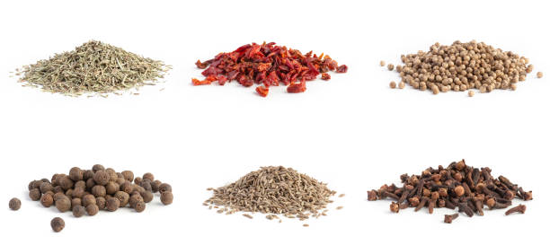 istock Slides of spices isolated on white background 1424919729