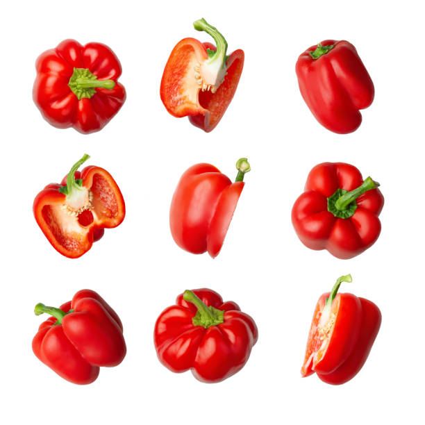 red bell pepper isolated on white background red bell pepper isolated on white background red bell pepper stock pictures, royalty-free photos & images