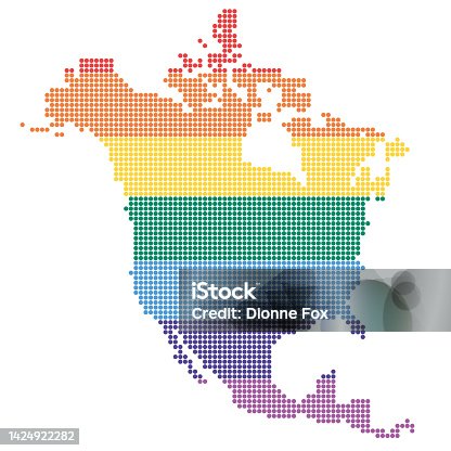 istock North America in rainbow colored dots - lgbtq community 1424922282
