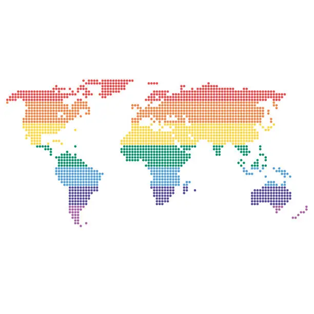Vector illustration of The world in rainbow colored dots - lgbtq community
