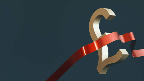 istock British pound symbol breaks through the finish line. 3D rendering. Finance concept. 1424922642