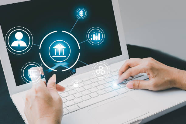 istock Using computer online banking and make payment with credit card, Mobile banking network, online payment, digital marketing, business technology 1424924324