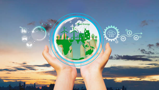 istock Reduce CO2 emission concept in the hand for environmental, global warming, Sustainable development and green business based on renewable energy 1424924357
