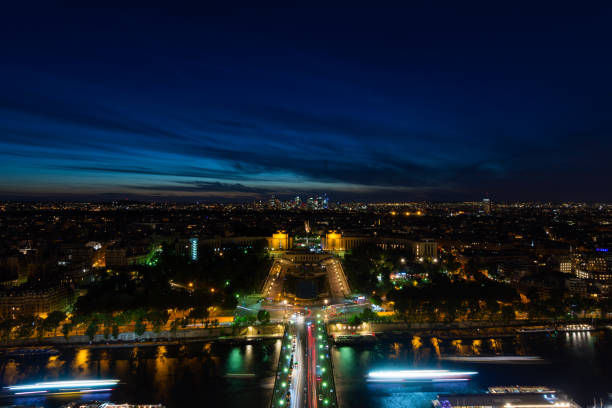 Night aerial view of Jardins du Trocadéro, Cité de l'architecture et du Patrimoine
