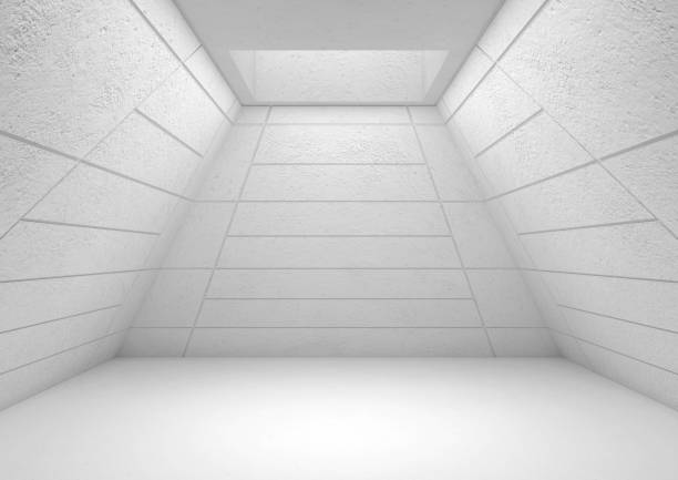 Background scene in a pyramid-shaped hall with a chimney above. Old style. 3D Scene.