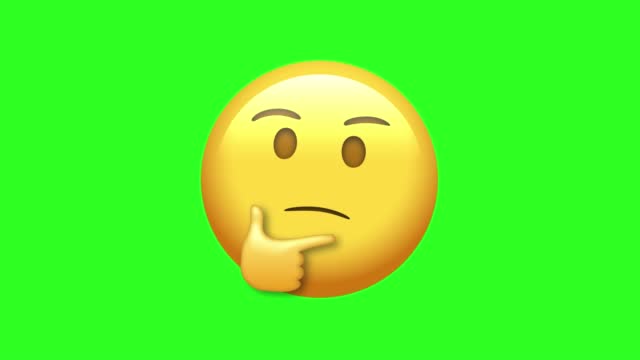 Animated Thinking Face Emoji. Seamless Loopable. 4K Cartoon Emoji Face Emoticon  Animation on Green Screen Background. Social Media Expression, Emotion and Feelings Sharing Concept.