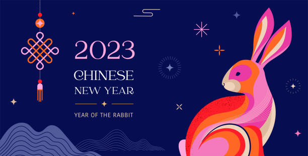 Chinese new year 2023 year of the rabbit - Chinese zodiac symbol, Lunar new year concept, colorful modern background design vector art illustration