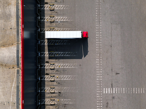 Loading zone in distribution warehouse. Directly above