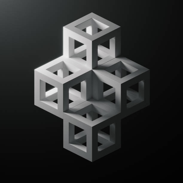 istock Minimalistic cubes formation. Black and whine isometric geometry 3D render 1424931961