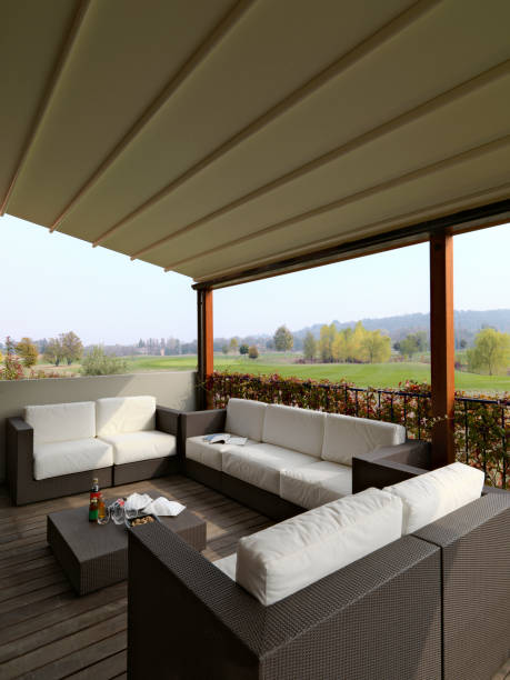 istock modern fabric sofas and wicker on the  porch 1424937275