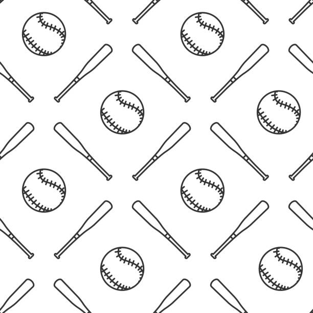 Seamless pattern of baseball bat and ball black and white. Vector illustration isolated on white background Seamless pattern of baseball bat and ball black and white. Vector illustration isolated on white. baseball base icon stock illustrations