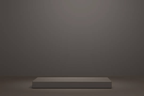 istock 3D illustration. Mockup podium, geometrical abstract composition for products or advertising on dark background. 3d rendering 1424944006