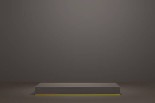 istock 3D illustration. Mockup podium, geometrical abstract composition for products or advertising on dark background. 3d rendering 1424944069