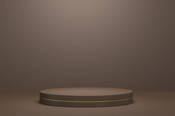 istock 3D illustration. Mockup podium, geometrical abstract composition for products or advertising on brown background. 3d rendering 1424944121