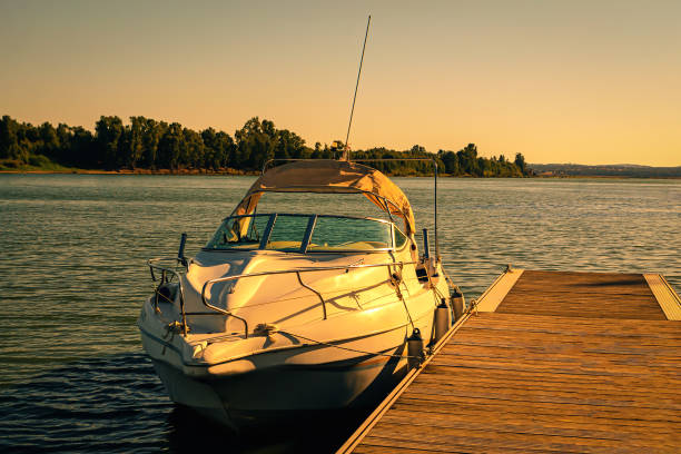istock River pleasure boat at the pier 1424948972