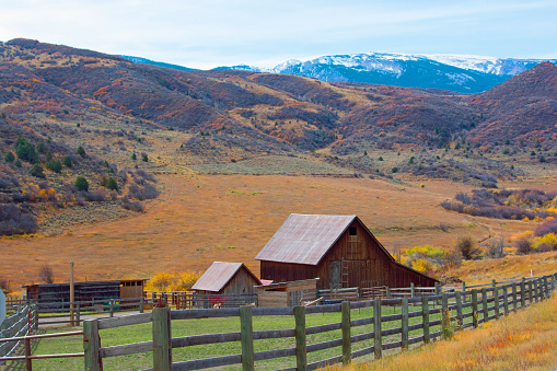 Barn-Ranch Barn outside Snowmass Colorado-Mountians in background