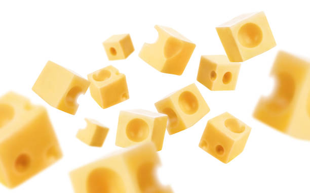 istock Delicious cheese cubes on white 1424957154