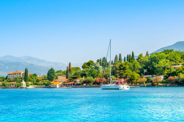 Beautiful summer landscape of the Bay of Kotor coastline - Boka Bay stock photo