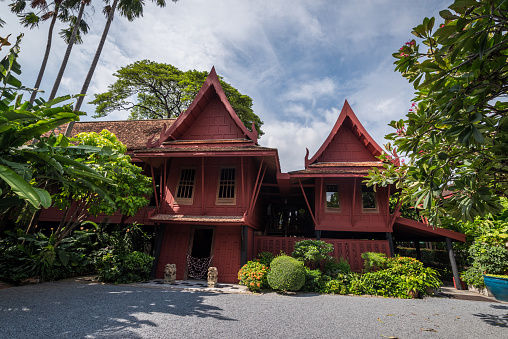 Bangkok, Thailand - September 19, 2019: The view of Jim Thompson house in Bangkok,Thailand. Jim Thompson is famous for his contribution in Thai silk. The Jim Thompson's teak House in Bangkok is a typical example of a traditional Thai house.