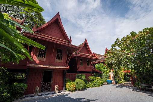 Bangkok, Thailand - September 19, 2019: The view of Jim Thompson house in Bangkok,Thailand. Jim Thompson is famous for his contribution in Thai silk. The Jim Thompson's teak House in Bangkok is a typical example of a traditional Thai house.