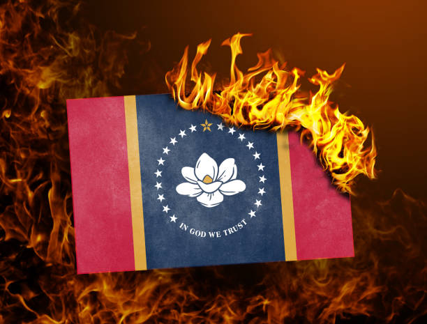 炎に包まれた米国ミシシッピ州の新しい旗 - uprise ストックフォトと画像