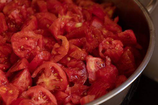 chopped tomatoes for homemade canned tomato sauce