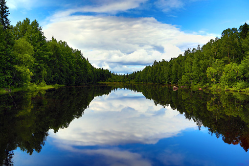 beautiful landscape with lake in Karelia