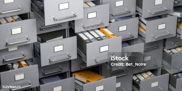 File Cabinet Full Of Foders Storage Organization And Administration Concept Stock Photo - Download Image Now