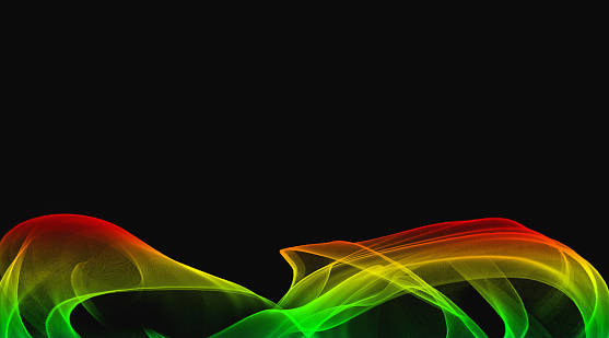 Rainbow colored curved lines on black background.