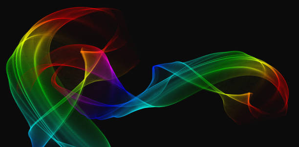 istock Black background with abstract rainbow curved lines. 1424969105