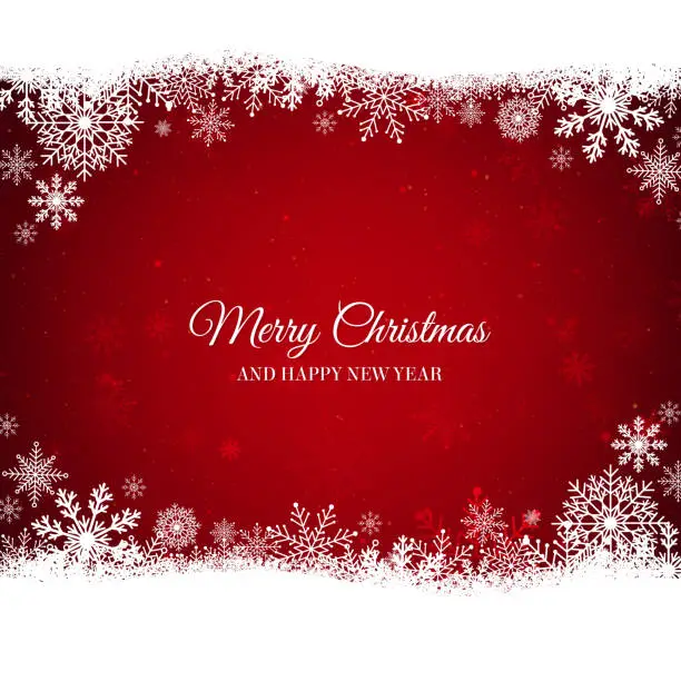 Vector illustration of Red Christmas background with snowflakes border