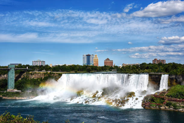 The American and Bridal Veil Falls with rainbow effect