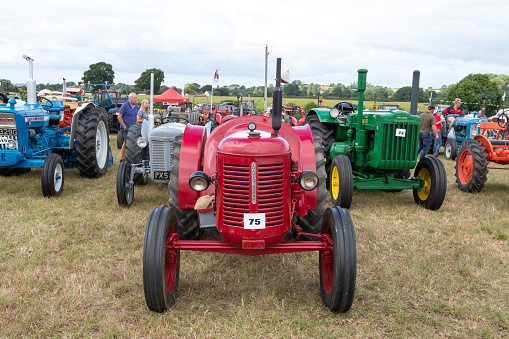 Ilminster.Somerset.United Kingdom.August 21st 2022.A restored David Brown cropmaster tractor and many other vintage tractors are on display at a Yesterdays Farming event
