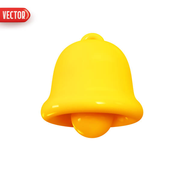 ilustrações, clipart, desenhos animados e ícones de sino amarelo. elemento de design 3d realista no estilo desenho animado plástico. ícone isolado em fundo branco. ilustração vetorial - service bell bell white background nobody