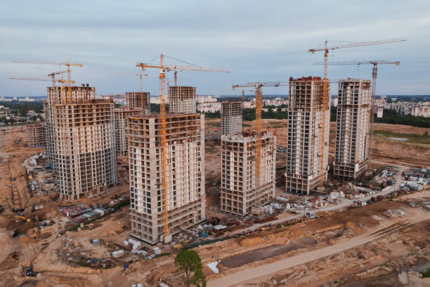 istock Building construction site. City development. Aerial view from drone 1424976236