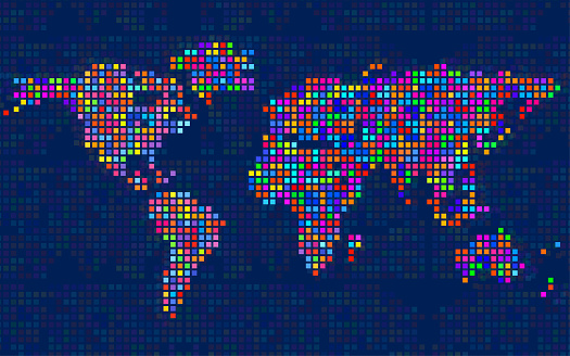 World Map, Planet, Colorful, Pixel, Abstract, Dot, Background, Colorful
