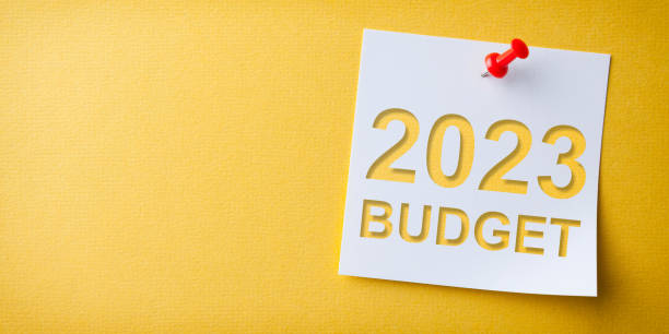istock Budget 2023 Word in White Sticky Note on Yellow Chardboard Background 1424978118