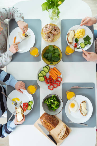 istock Family having breakfast. Flatlay view from top 1424979745