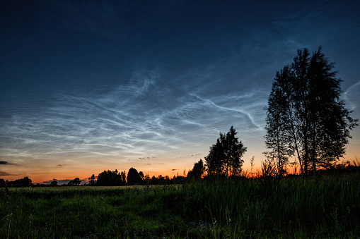 Night-shining clouds in Estonia.  Noctilucent cloud. Shot in Estonia in July 2018