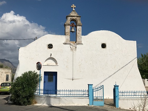 Traditional church in Akrotiri village, Santorini island, Greece