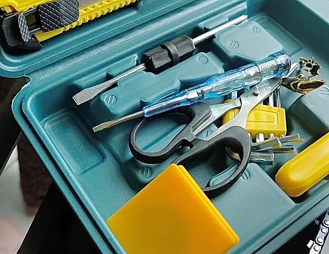 Orange toolbox. Wrench kit. Hand tools. Diy hardware. Mechanic workshop essentialinstruments. Chrome spanner set