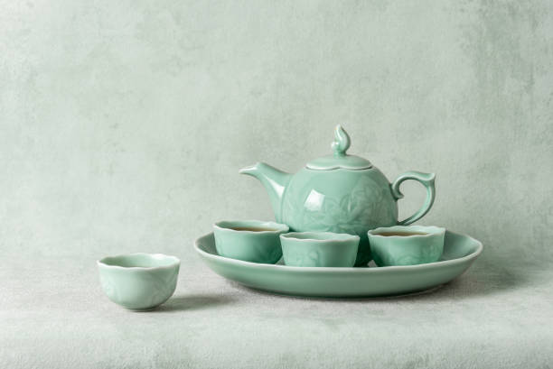 Still life with a tea set for drinking of green tea