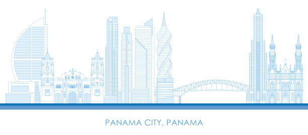 контурная панорама города панама, панама - panama panama city cityscape city stock illustrations